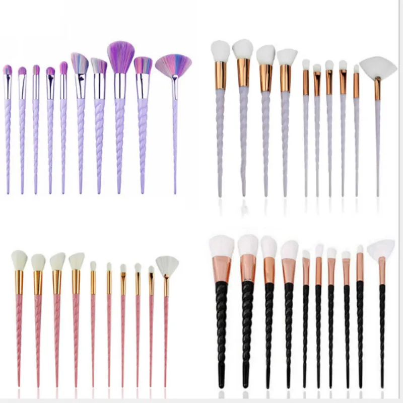 Professional 10PCS Spiral White Handle Makeup Brushes White Powder