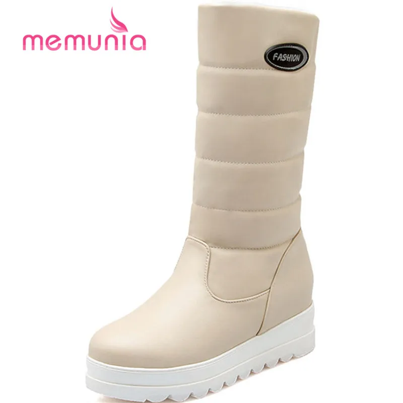 

MEMUNIA new arrive 2018 autumn winter mid calf boots high quality pu leather boots fashion slip on platform boots size 33-43