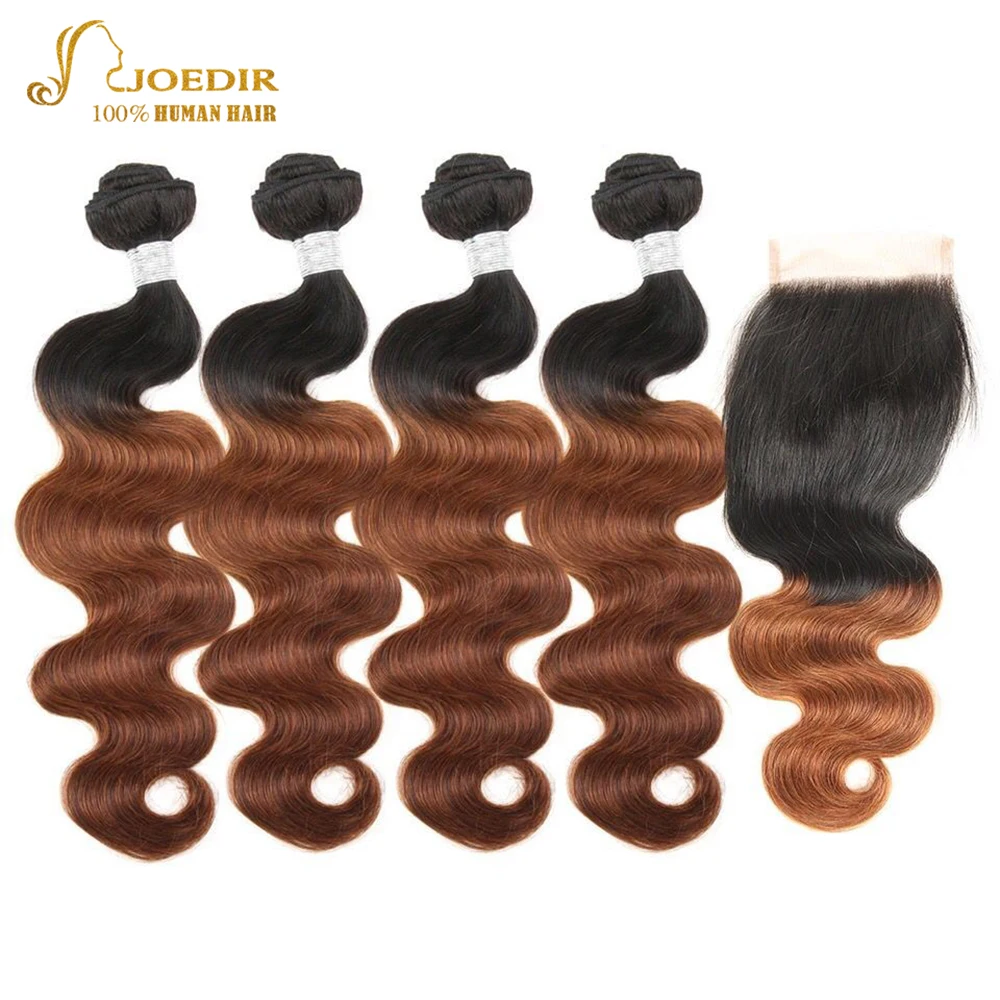 

Joedir Pre-colored 4 Bundles With Closure Remy Peruvian Body Wave Hair Human Hair Weave Bundles One Pack Ombre Blonde Free Ship
