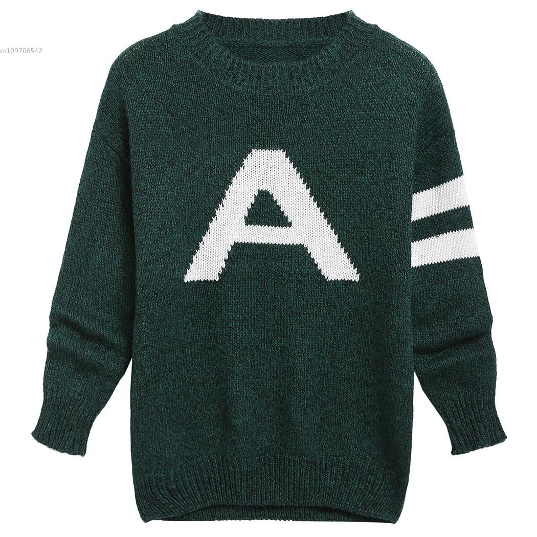 New Women Casual O Neck Long Sleeve Pullover Letter Print Knit Sweater
