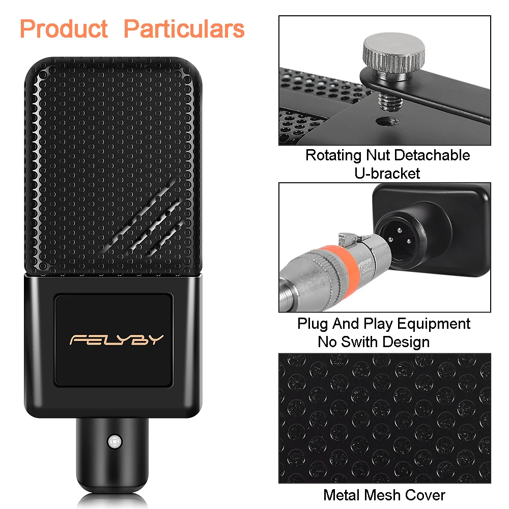 FELYBY BM1000 профессиональный конденсаторный микрофон для караоке для компьютера/телефона студии 3,5 мм записывающий Подкаст микрофон конденсатор