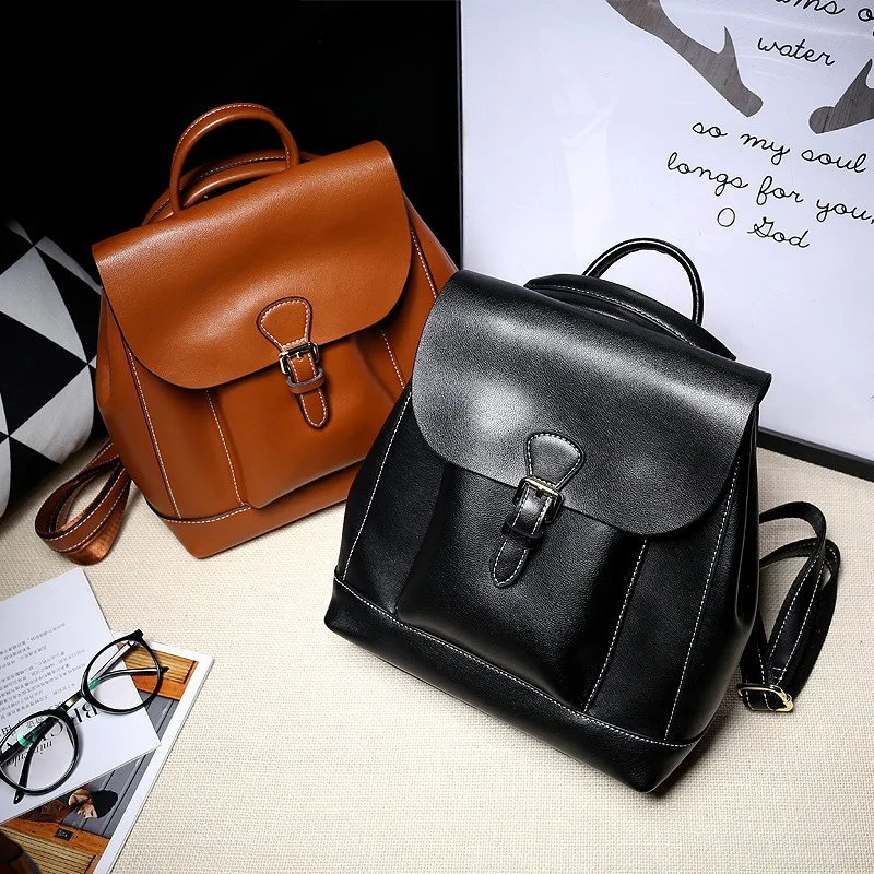 

New Retro Ladies Genuine Leather Backpack Fashion All Match Bag Cow Leather Backpack Fashion Simple British College Backpack