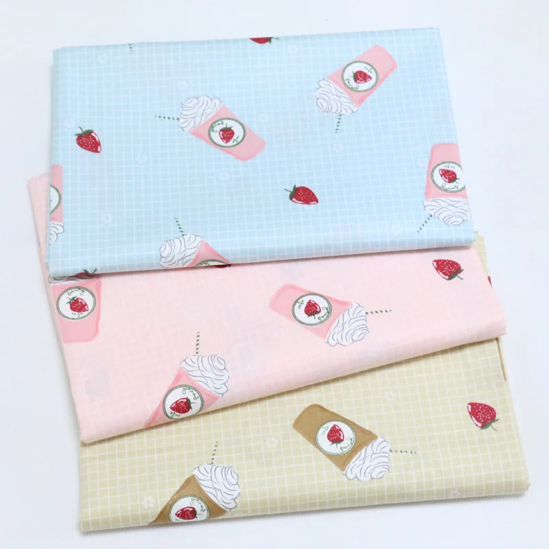 

100% cotton twill cloth BLUE PINK CAMEL cartoon icecream check strawberry fabrics for DIY crib bedding cushions handwork decor