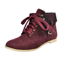 Винно-красные женские ботильоны на плоской подошве, ботинки на шнуровке, удобная обувь с круглым носком, женские ботинки больших размеров, весна