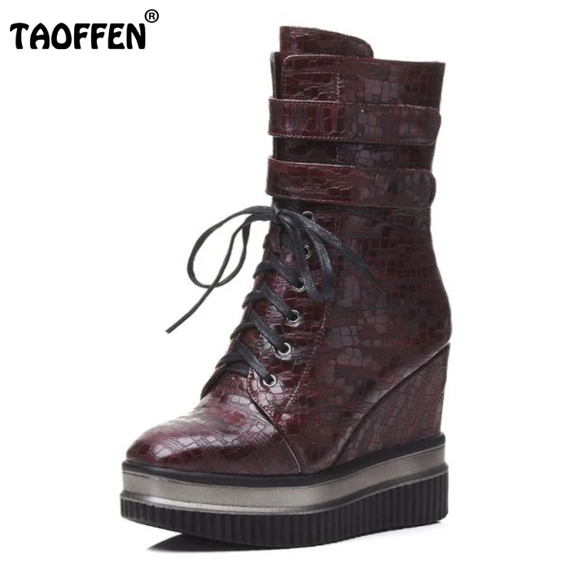 Chilazuban Women Platform Boots Wedge Heels Half Calf Zipper Boots