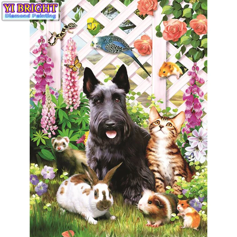 

5D Diy diamond painting cross stitch "Dog Cat Rabbit" Full Round Diamond embroidery Needlework Rhinestone Mosaic Crafts 1127
