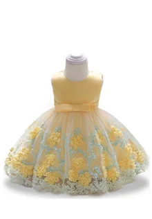 Брендовые кружевные платья для крещения с цветочным принтом и бантом для новорожденных девочек 12 месяцев, 1 год, платья наряды принцессы на крестины для первого дня рождения