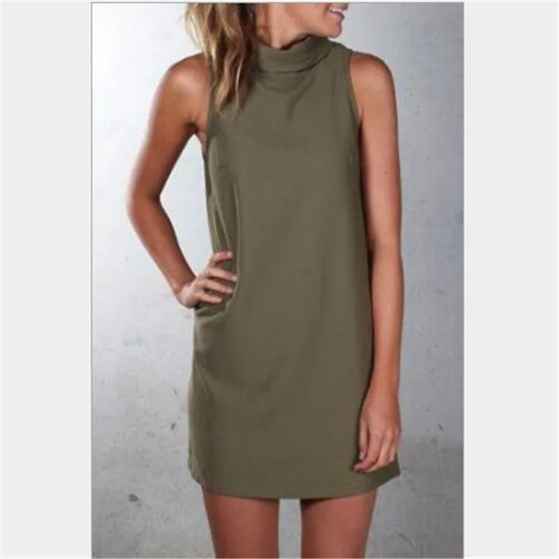 

New Summer Fashion Casual Turtleneck Sleeveless Off Shoulder Dress Big Size Plus Size Milk Silk Club Party Dresses Vestdios