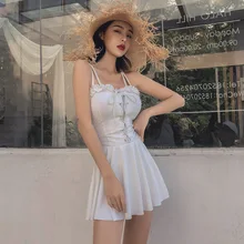 Новинка, женский слитный купальник, летний бандажный сексуальный купальник с лямкой через шею, юбка, купальник купальное платье, пляжная одежда, купальники с пуш-ап, платье