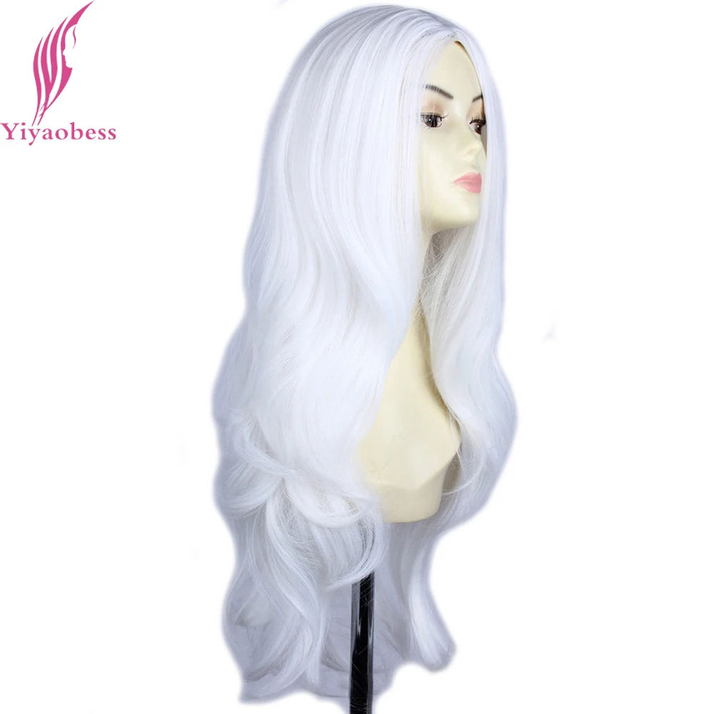 Yiyaobess 28 дюймов длинные волнистые белый парик для косплея синтетические волосы Хэллоуин костюм средняя часть женские парики Вечерние