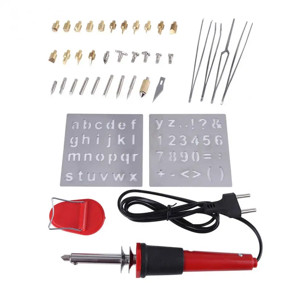 

40Pcs/Set Wood Burning Pen Set Pyrography Tools Tips Alphabet Numbers Symbols Stencils EU Plug Woodworking Tool Set Wholesale