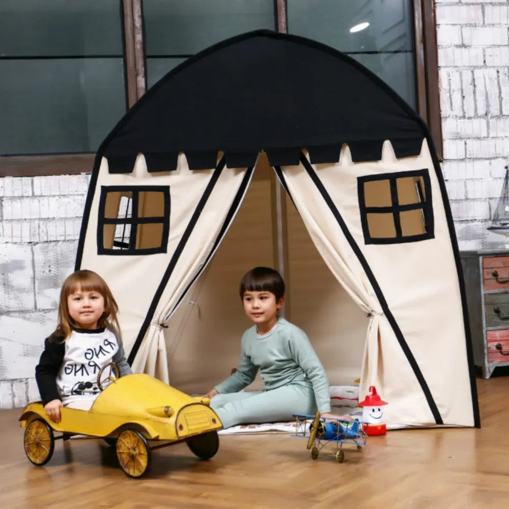 Игровая палатка детский игровой домик черный хлопок холст игры в помещении игрушка для игр на открытом воздухе маленькие Tots девочки мальчики подарок для малышей