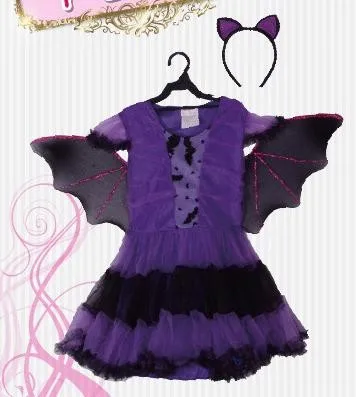 Нарядное маскарадное платье на день рождения, Хэллоуин, вечерние маскарадные платья «летучая мышь», костюм ведьмы с крыльями для детей, новогодняя повязка на голову для девочек