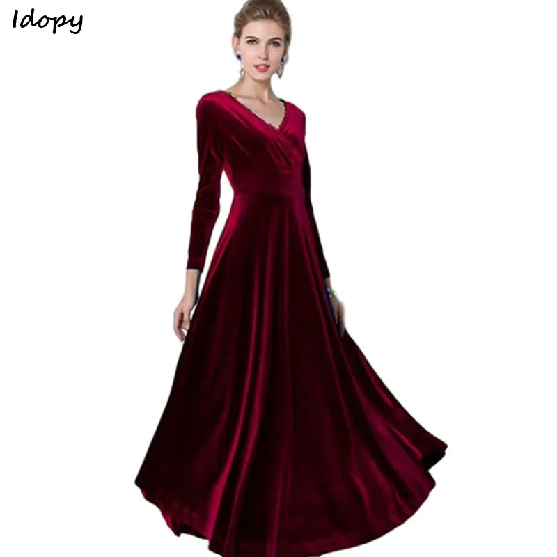 Idopy пышные женские длинные джинсовые юбки макси винтажные элегантные с V-образным