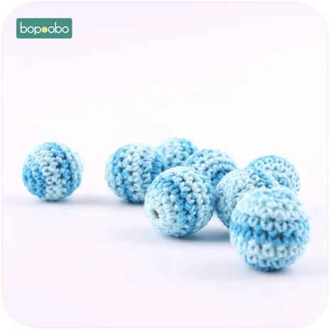 Bopobo 5 шт., нетоксичные цветные деревянные Прорезыватели для зубов, вязаные бусины, 20 мм, аксессуары ручной работы для кормления, деревянные Прорезыватели для зубов - Цвет: blue crochet