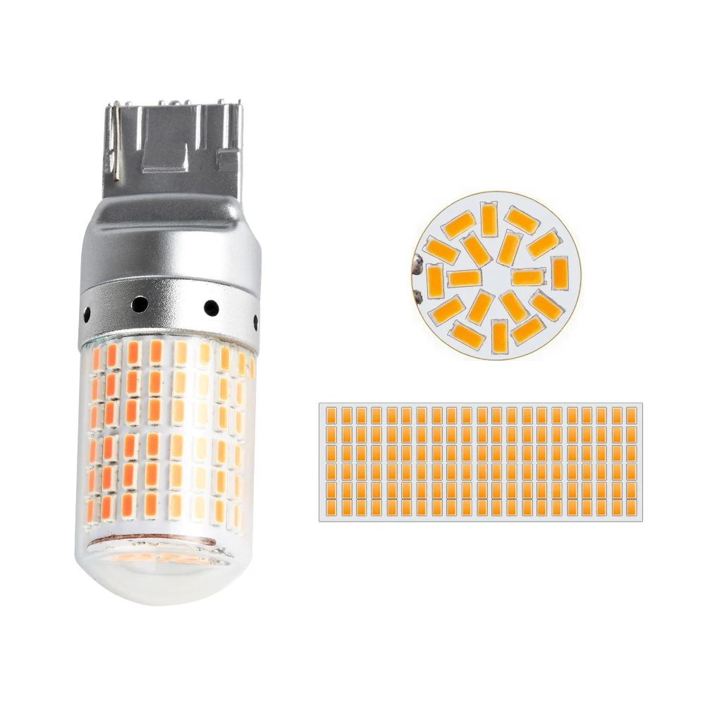 Светодиодная лампа янтарного цвета S25 T20 7440 W21W 144 smd 1156 BA15S P21W PY21W CanBus без ошибок