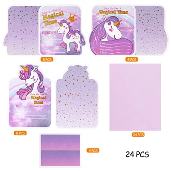 

Partykindom 24PCS Unicorn Party Invitation Cards Unique Beautiful Funny Creative Party Pack Gift Card for Children Girls Parents