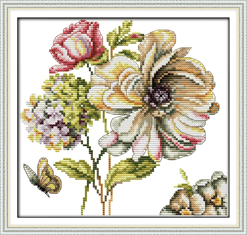 

Hydrangeas (6) flowers DMC cross stitch kits 14ct white 11ct print on canvas embroidery set sewing hand made crafts home decor