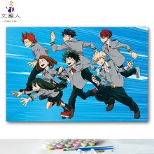 DIY цветные картинки по номерам с цветами мой герой колледж японского аниме, комикс Рисование Живопись по номерам Обрамленный дом