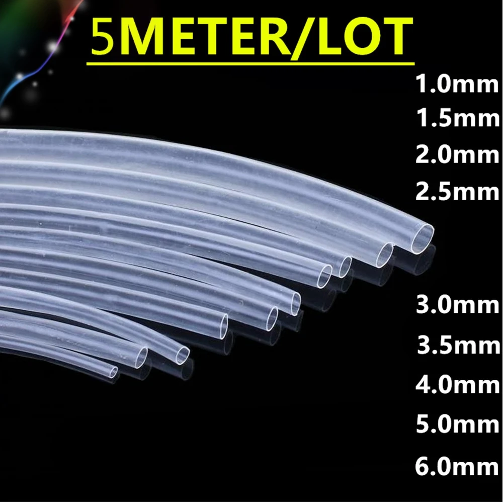 

5METER/LOT 2:1 transparent heat tube 1mm 1.5mm 2mm 2.5mm 3mm 3.5mm 4mm 5mm 6mm Diameter heat shrink tube DIY Connector Repair