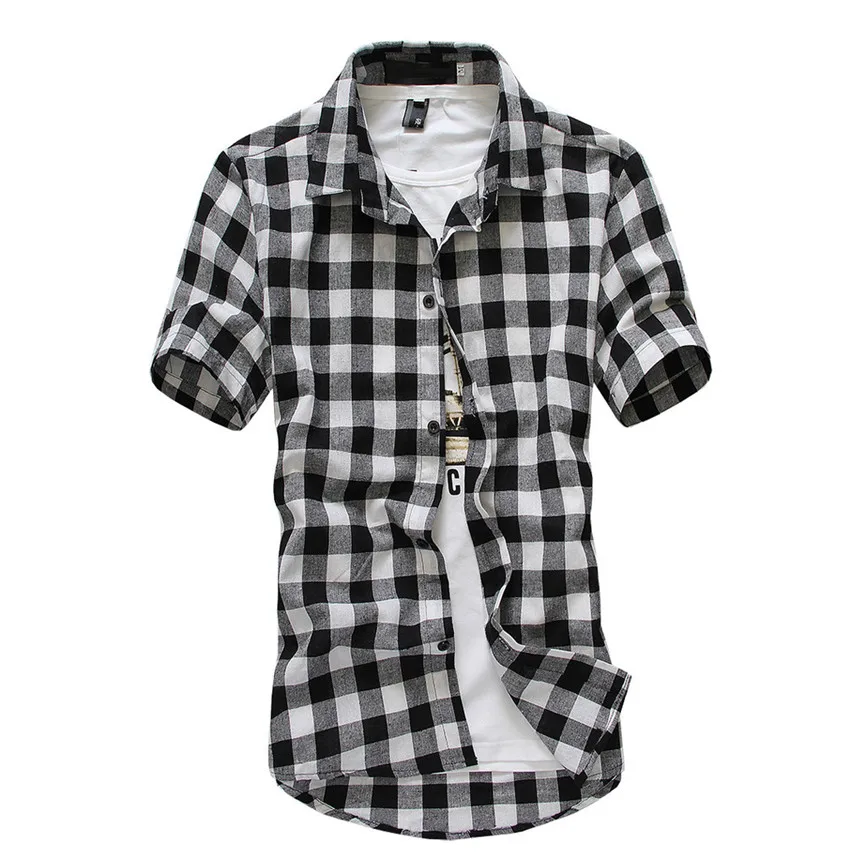 

T-shirts Men's Short Sleeve Lattice Plaid Painting Casual Top Blouse Colorful Shirts Man Linnen Shirts Mannen Big Sizes
