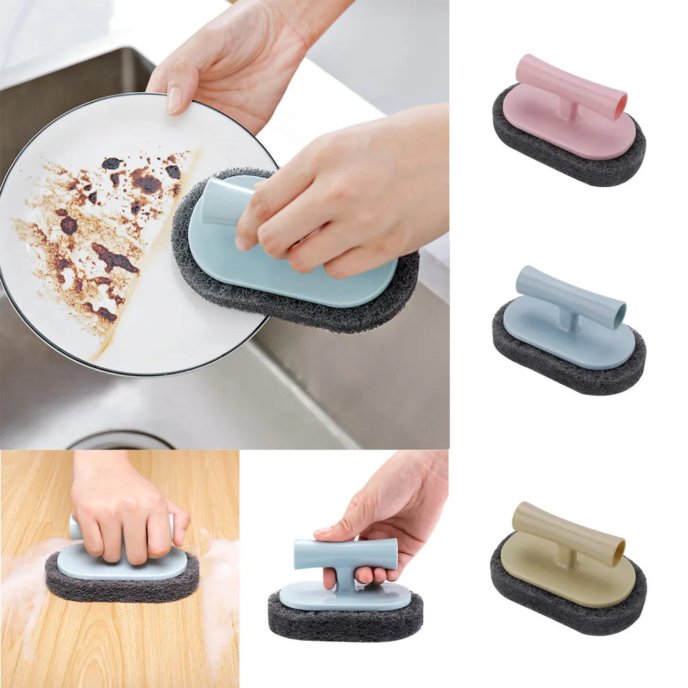 Sponge Brush Scrub Handle Grip Sink Pot Bowl Kitchen Cleaning Toolin