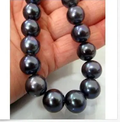 

FREE SHIPPING HOT sell new Style >>>>stunning 11-12mm tahitian natural round black pearl necklace 17 inch