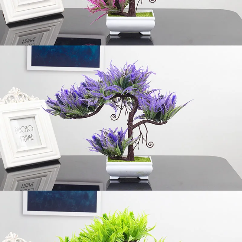 Flone Artificial Plastic Indoor Desktop Decoration Potted Bonsai Small Plant Tree Fake Potted Plant Home Art Study Decoration (9)
