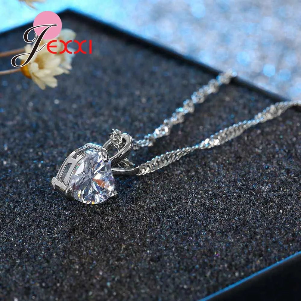 Настоящее серебро 925 пробы кулон ожерелье сияющая принцесса вырезанное прозрачное сердце кубический циркон ювелирные изделия Хорошие подарки ко дню Святого Валентина
