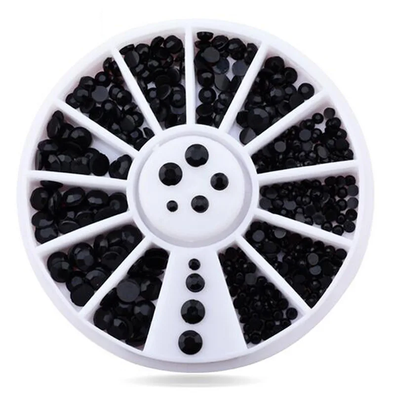

ZP-015 1 Box Hot Sale 100% Black Nail Rhinestones 1.5/2/3/4mm 4sizes mixed Nail Studs Manicure 3D Nail Art Decorations in Wheel