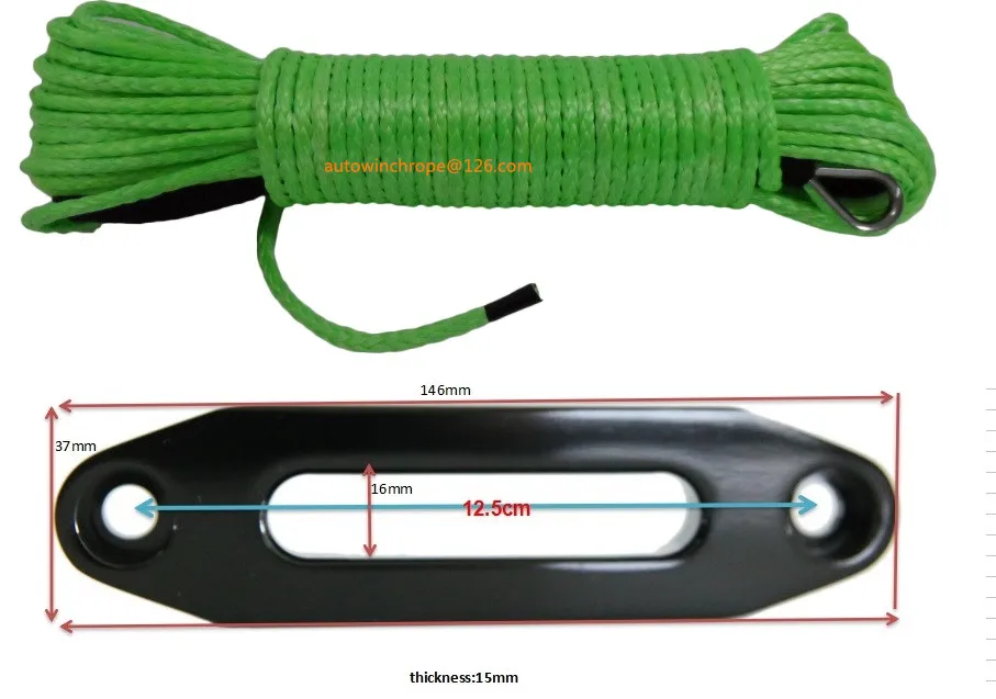 شحن مجاني الأخضر 5 ملليمتر * 15 متر حبل مع 4000lbs الاصطناعية hawse fairlead ، atv ونش كابل ، قارب ونش حبل ، ونش الخط 5 ملليمتر