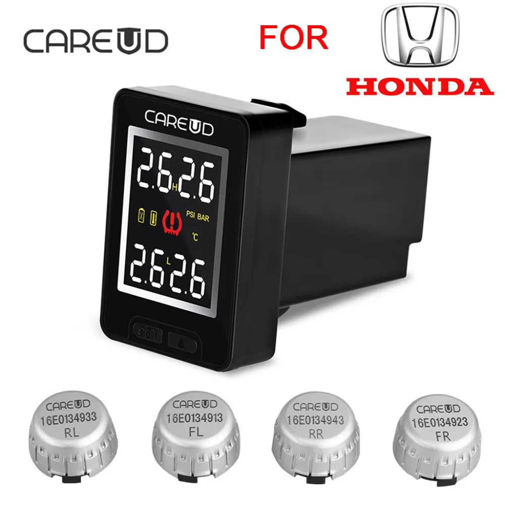 CAREUD U912 TPMS Car Tire Pressure Wireless Monitoring System LCD Display Embedded Monitor and 4 Sensors for Honda