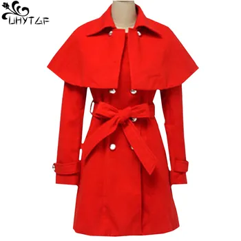 

UHYTGF Korean Winter Woman Windbreaker Coats 2018 High quality Plus size Fashion Shawl Tops Woman Elegant long Woolen Coats 383