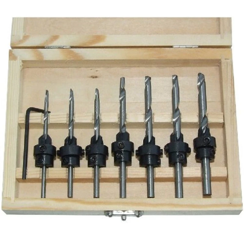 COUNTERSINK-DRILL-BIT-22pc-SET-w-CASE-Adjustable-Depth-Stop-Collars-Woodworking