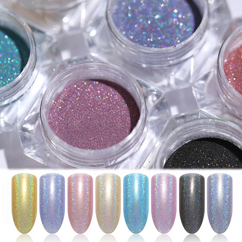 

1 Box Holographic Nail Glitter Powder Shinny Chrome Sliver Dust Sparkly Manicure Nail Art Decoration for Gel Polish