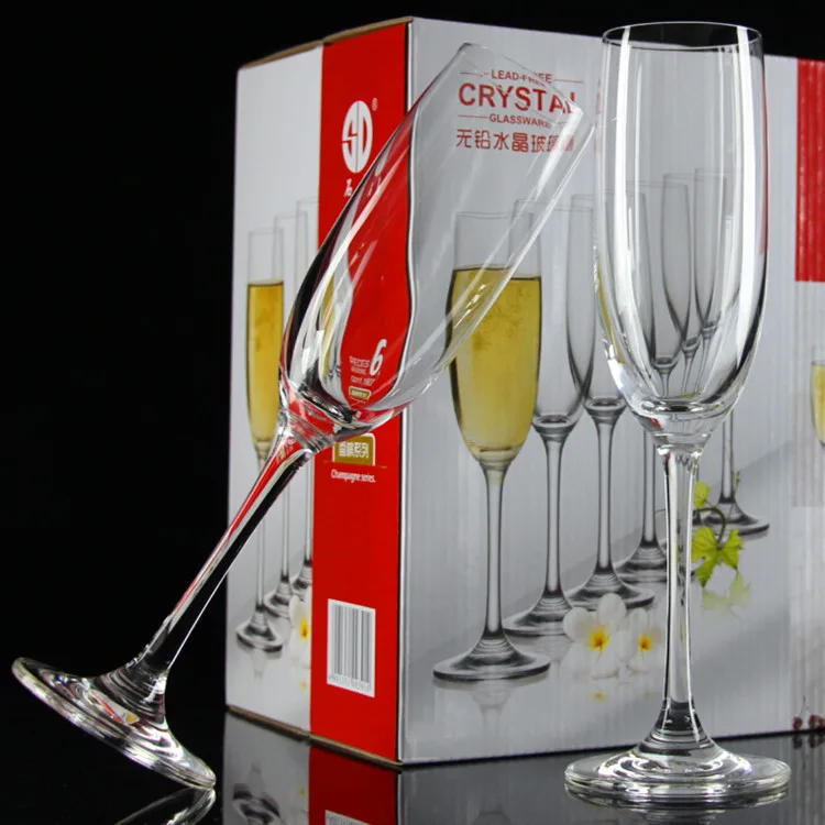 6 pieces pack Lead free crystal glass goblet wedding champagne glass