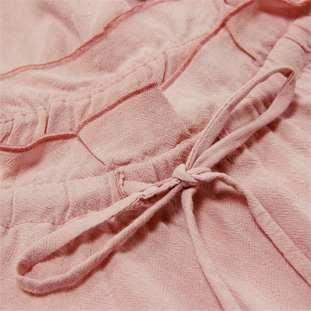 Vintage Women's Blouse Tshirt 2018 Spring New Cotton Linen Blouses Embroidery Flare Sleeve Flower Ruffles Hem Loose Women Shirt (3)
