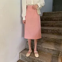 4 цвета летние длинные юбки корейский стиль высокая талия юбки клетчатые прямые юбки женские черные/красные/абрикосовые/розовые