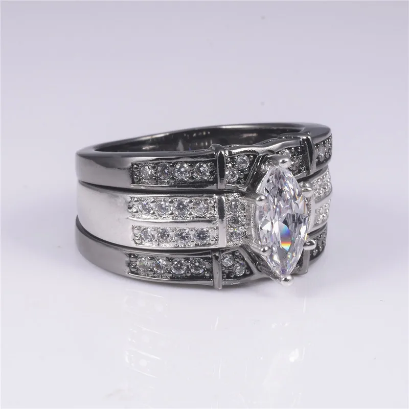 925 Silver Black gold Gemstone Rings Finger Lady Marquise Cut white Diamond cz Cocktail Rings Wedding Bride jewelry for Women