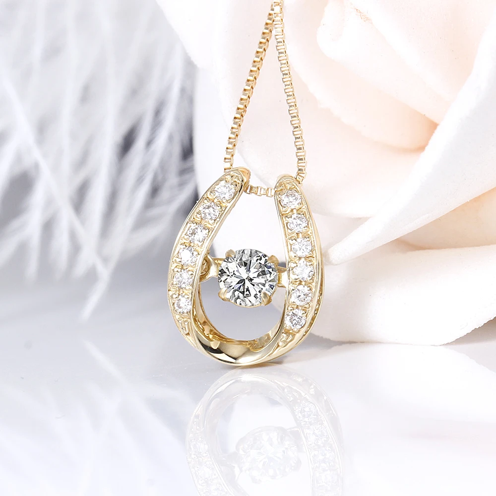 DovEggs Solide 18K 750 Gelb Gold Center 0.2ct Diamant Halskette für Frauen Tanzen Diamant Anhänger