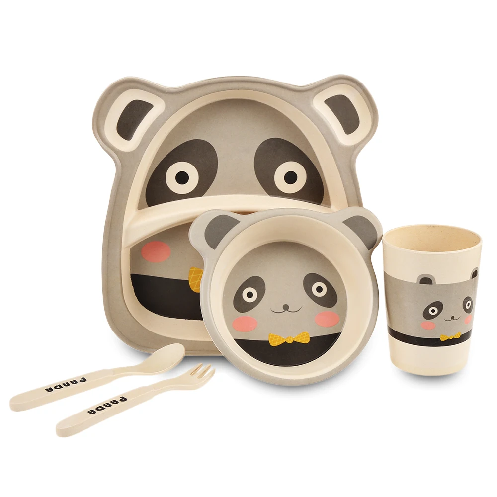 5pcs/Set 100% Bamboo Children Tableware Set Baby Kids Plate Creative Animal Cartoon Pattern Plate Bowl Cup Fork Dinnerware Gift 5pcs/Set 100% Bamboo Children Tableware Set Baby Kids Plate Creative Animal Cartoon Pattern Plate Bowl Cup Fork Dinnerware Gift