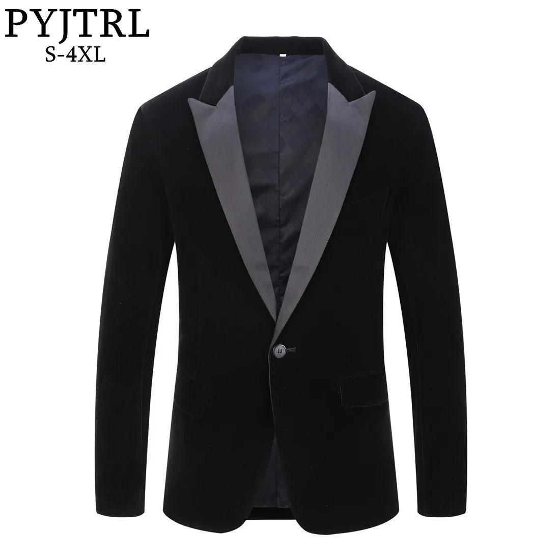 Koop Pyjtrl Mannelijke Plus Size Classic Black Shawl Revers Fluwelen Blazer Mannen Mode Casual Wedding Bruidegom Slanke Jasje Zangers Kostuum