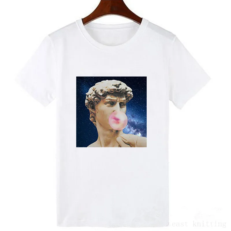 David-Michelangelo-Summer-Short-Sleeve-Printed-statue-Bubble-gum-chewing-gum-print-Fun-Harajuku-T-shirt (1)
