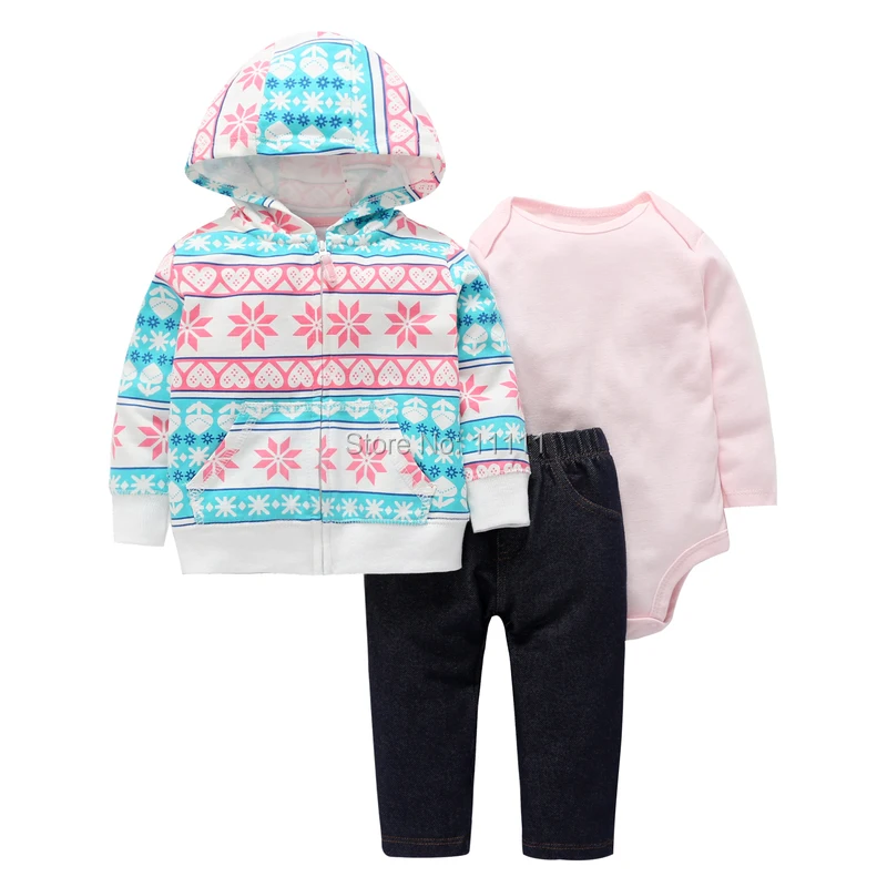 Осенняя одежда для новорожденных, хлопковая спортивная куртка+ комбинезон+ штаны, комплект одежды из 3 предметов для 6-24 месяцев, комплект одежды для маленьких девочек