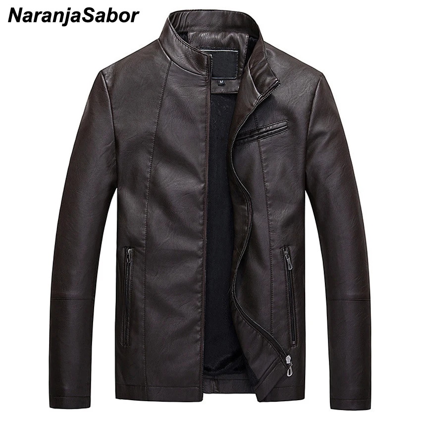 NaranjaSabor зимние осенние мужские кожаные куртки повседневные ветровки на молнии мужские мотоциклетные толстые пальто Мужская брендовая одежда N463