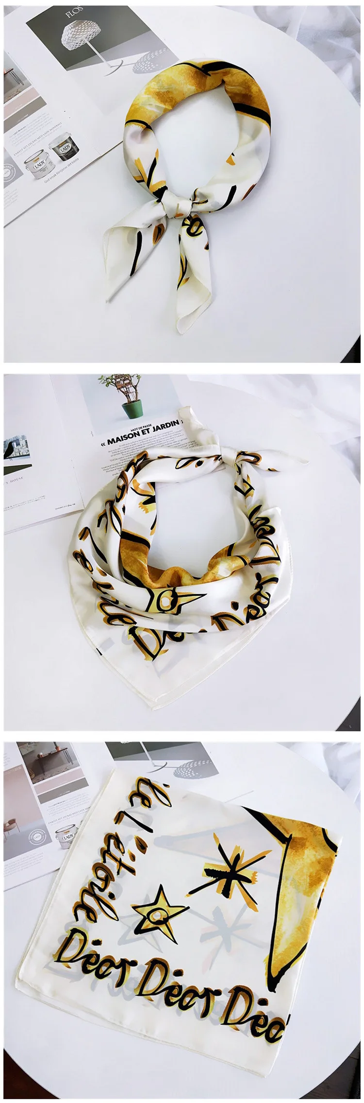 Женский квадратный шарф 70*70 см четыре сезона белый перо печати шифон шелковые шарфы офисные женские Ободки Бандана