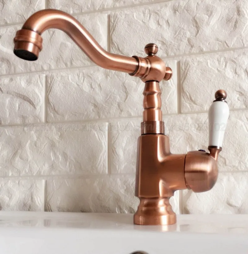 Single Handle Bathroom Basin Faucet Bathroom Kitchen Deck Mounted Antique Red Copper Hot/Cold Water Mixer Taps znf396