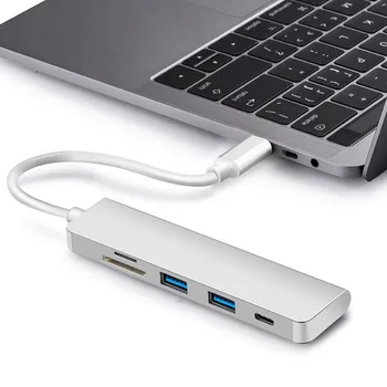 

5 In 1 Type-C USB 3.0 Type C HUB With 2 USB 3.0 Ports SD TF Card Reader Type-C PD Charging Adapter Compatible For Macbook