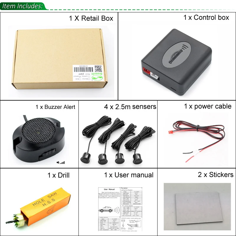 GreenYi 22 мм 4 шт. сенсор s+ зуммер комплект автомобильных датчиков парковки реверсивный радар звуковой сигнал Индикатор зонд Система DC 12 В Универсальный