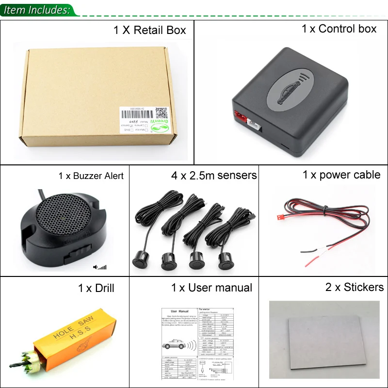 GreenYi 22mm 4PCS Sensors + Buzzer Car Parking Sensor Kit Reversing Radar Sound Alert Indicator Probe System DC 12V Universal GreenYi 22mm 4PCS Sensors + Buzzer Car Parking Sensor Kit Reversing Radar Sound Alert Indicator Probe System DC 12V Universal